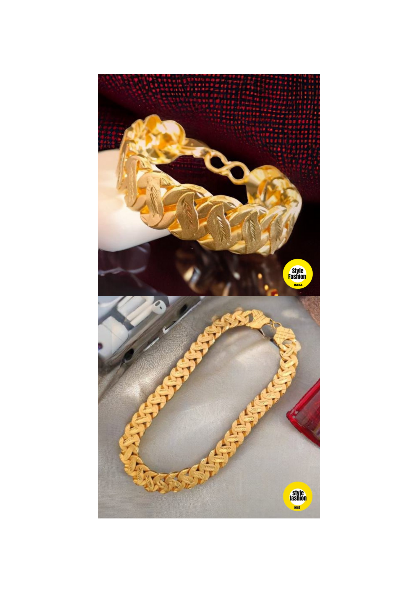 Combo of 1 Line Bracelet with Pokal with Leaf High Quality Gold Plated Bracelet For Men