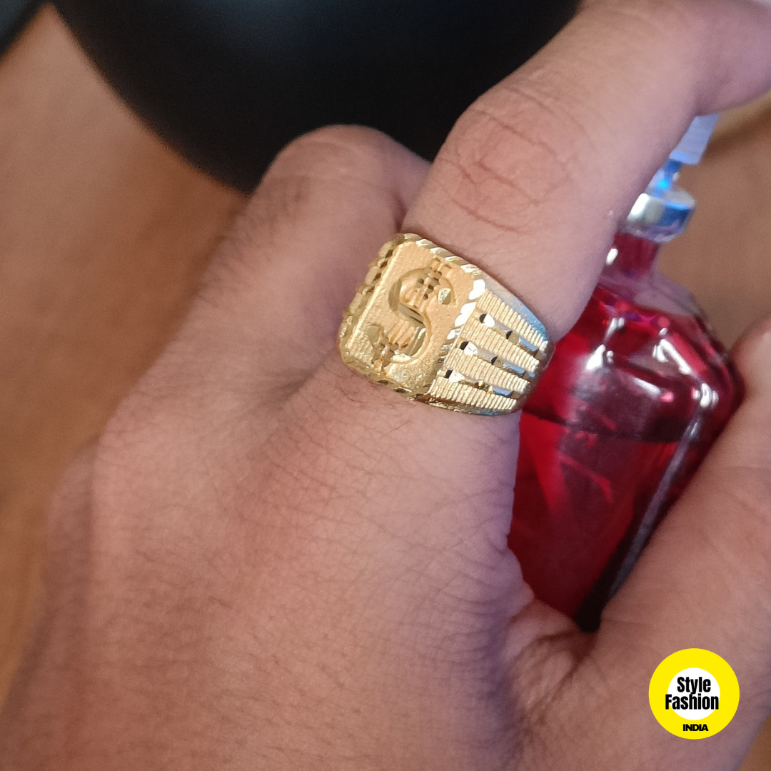 Dollar Logo with New Sides Design Sqaure Premium Quality Gold Plated Ring For Men