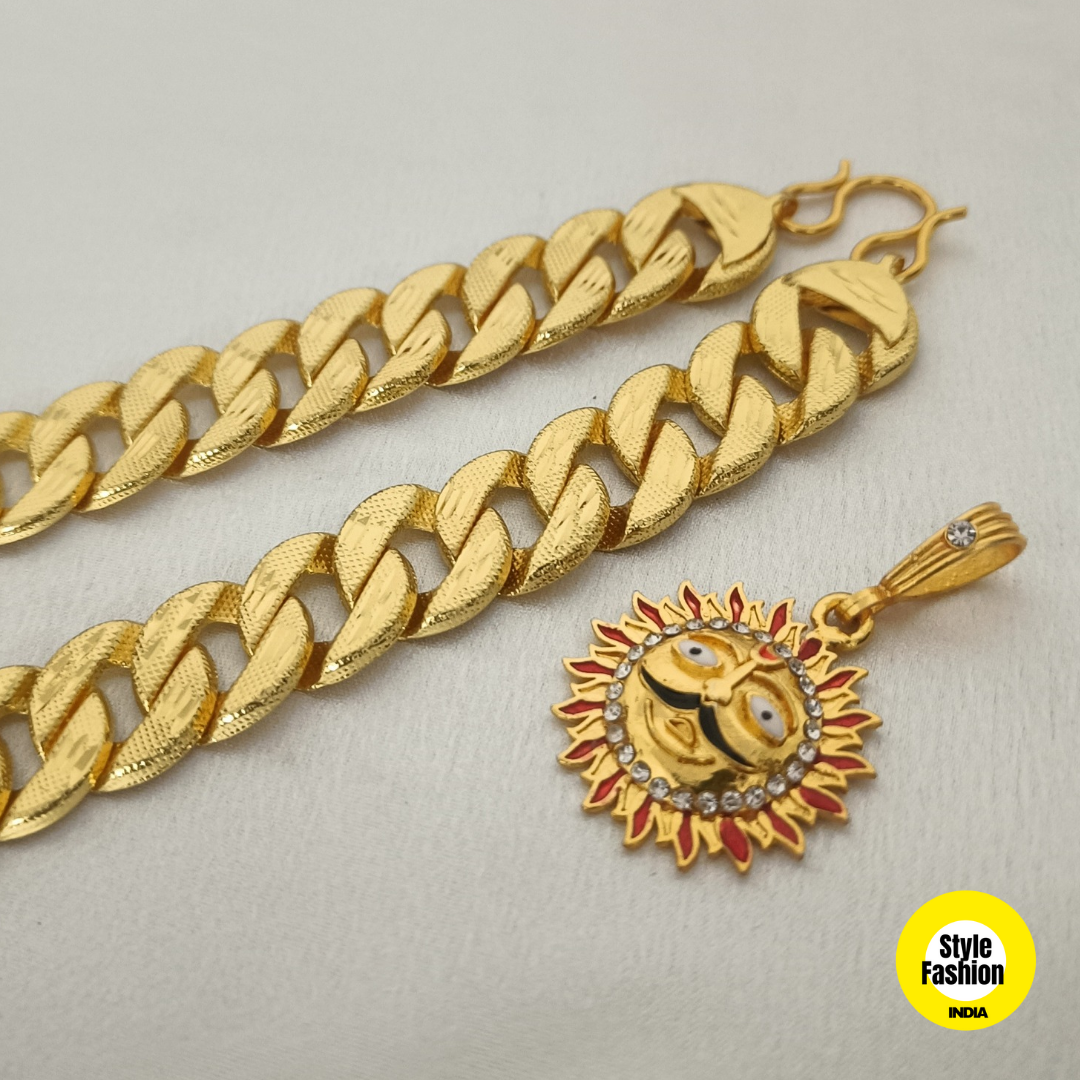Surya With Ring into Ring Pokal Design Thick Gold Plated Chain For Men