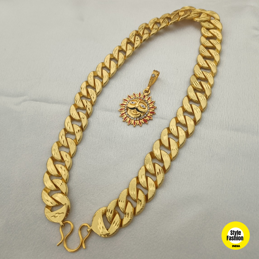 Surya With Ring into Ring Pokal Design Thick Gold Plated Chain For Men
