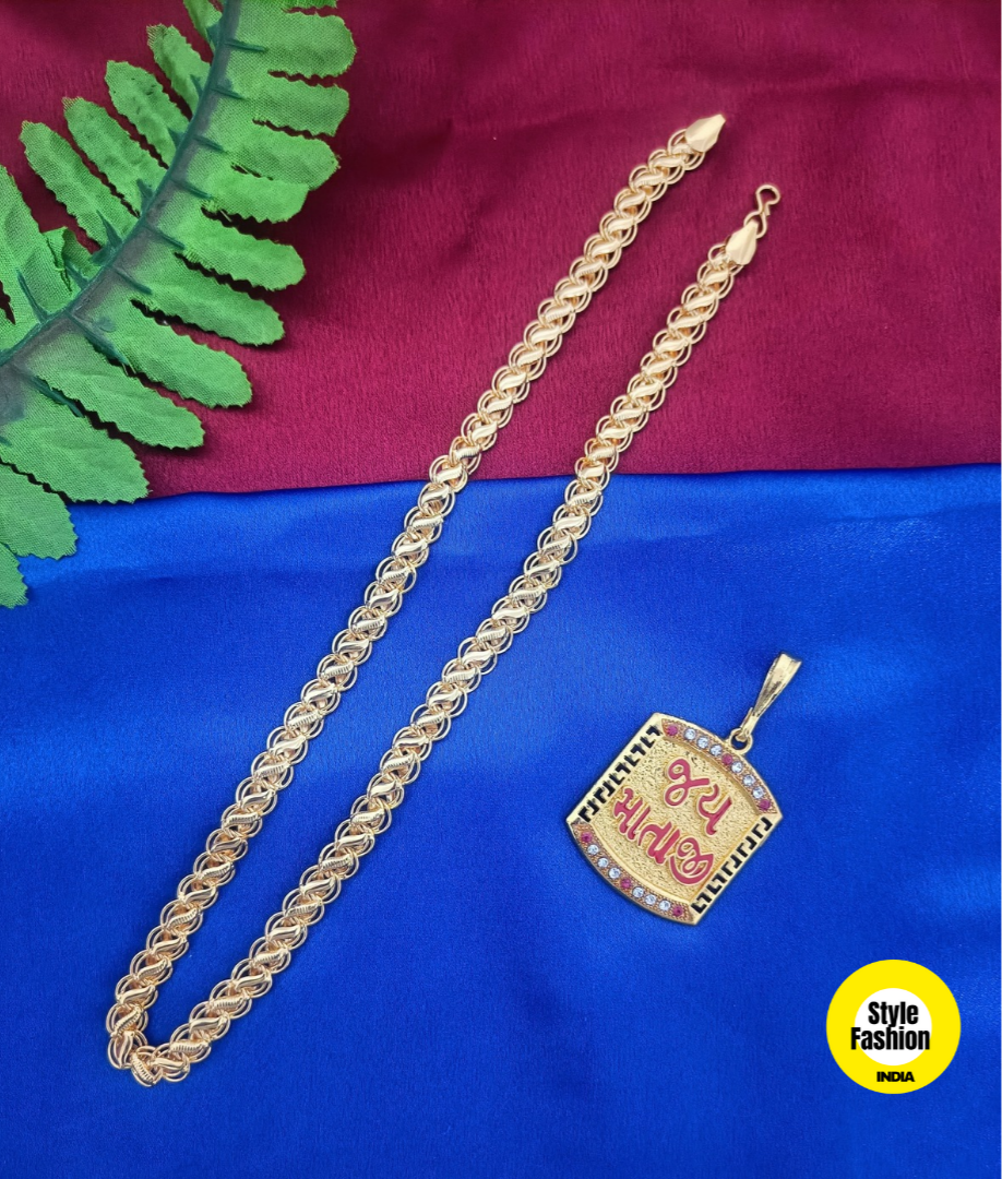 Jay Mataji Logo Gold Pendant With Kohli Design Premium Gold Plated Chain For Men