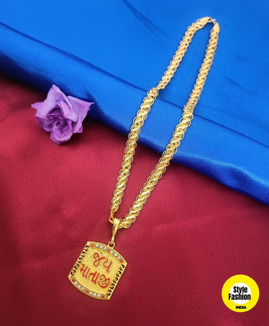 Jay Mataji Logo Gold Pendant With Kohli Design Premium Gold Plated Chain For Men