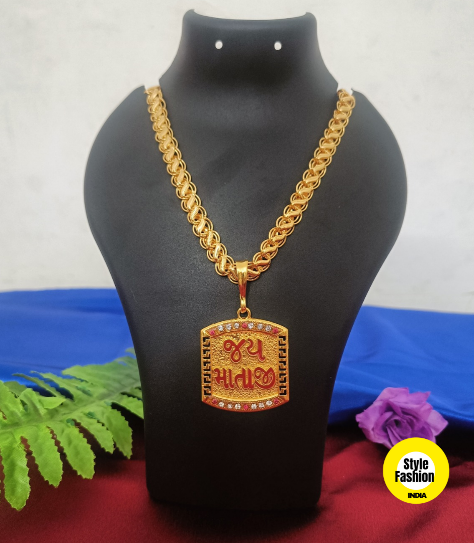 Jay Mataji Logo Gold Pendant With Kohli Design Premium Gold Plated Chain For Men