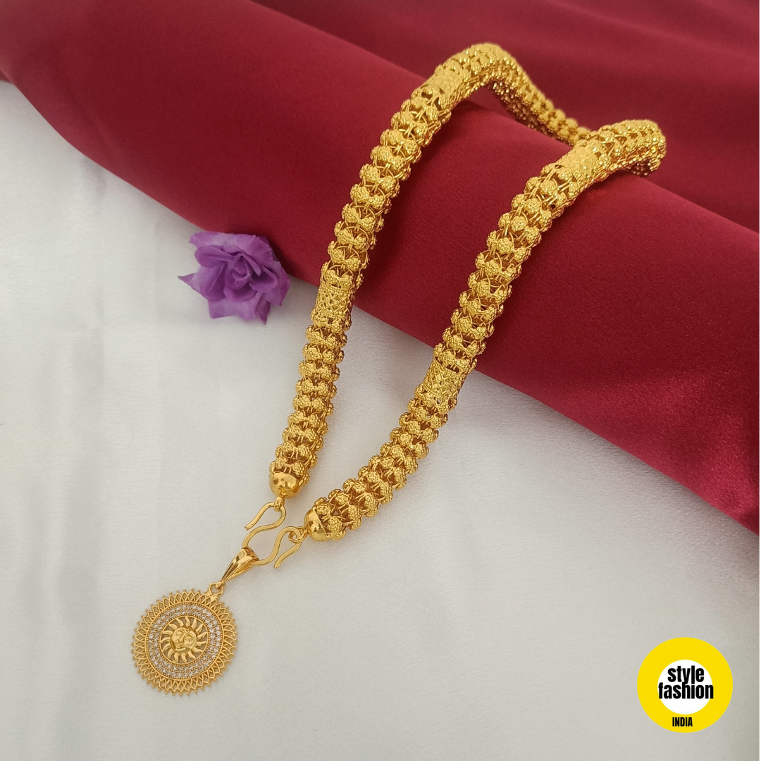 Diamond Surya With Rajwadi pipe Gold Plated Chain For Men