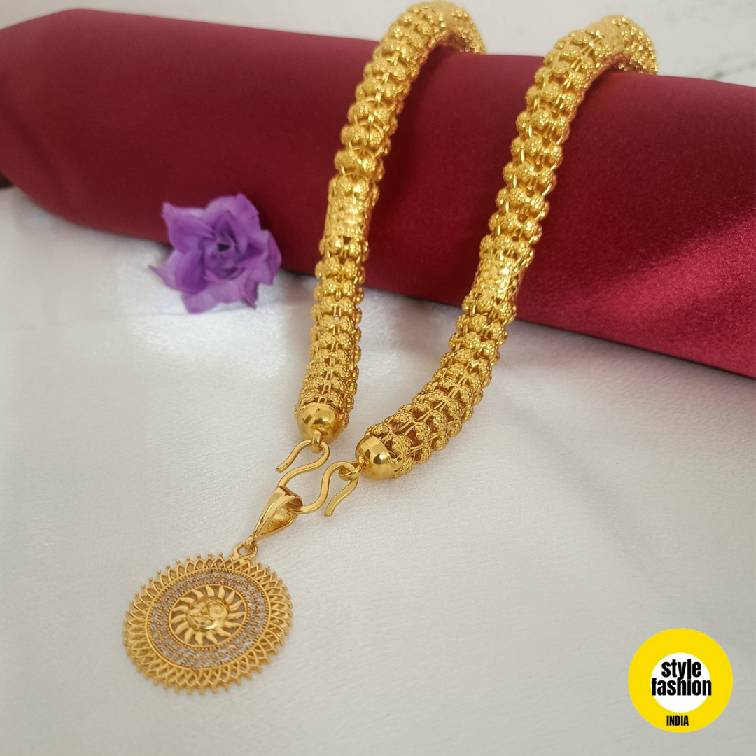 Diamond Surya With Rajwadi pipe Gold Plated Chain For Men