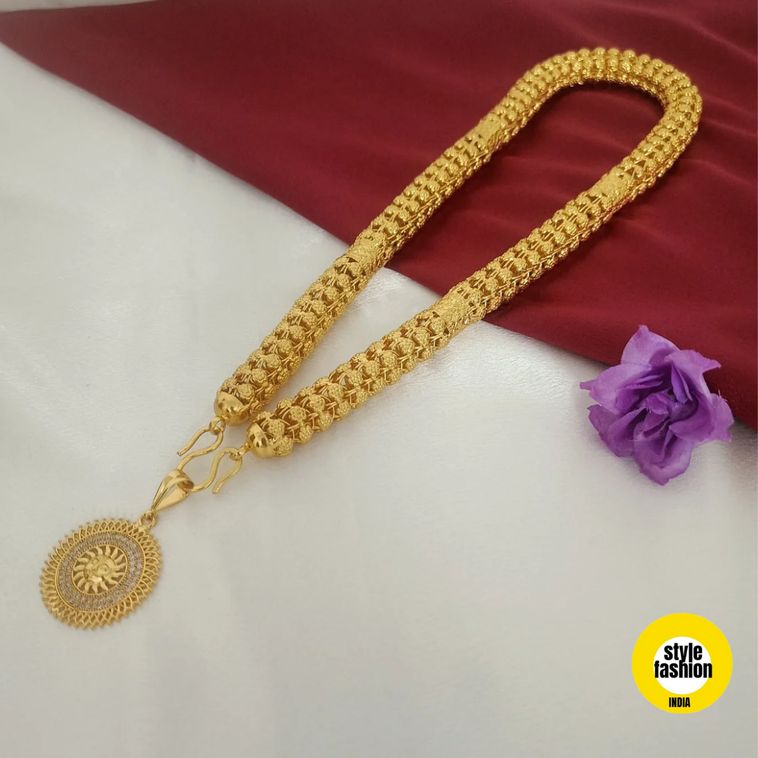 Diamond Surya With Rajwadi pipe Gold Plated Chain For Men