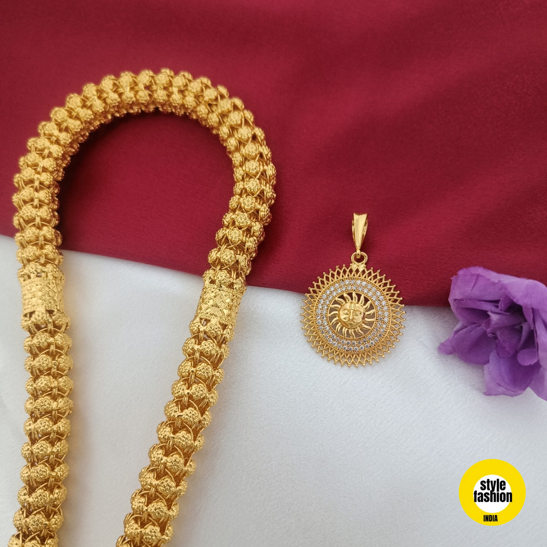 Diamond Surya With Rajwadi pipe Gold Plated Chain For Men