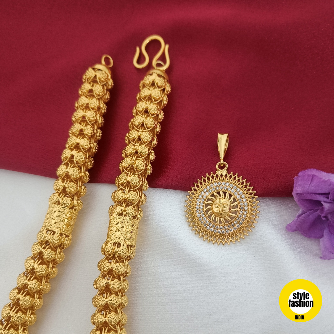 Diamond Surya With Rajwadi pipe Gold Plated Chain For Men