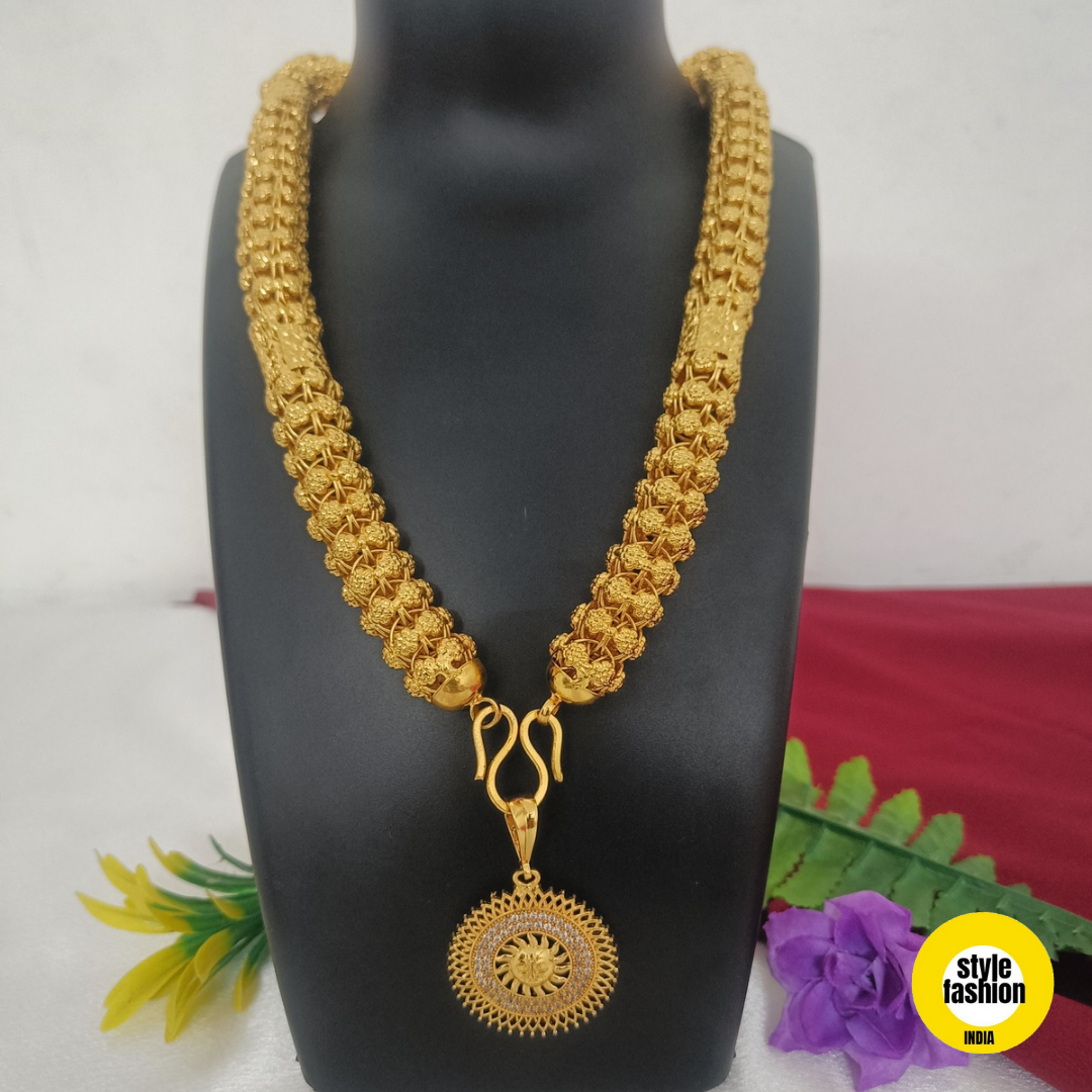 Diamond Surya With Rajwadi pipe Gold Plated Chain For Men