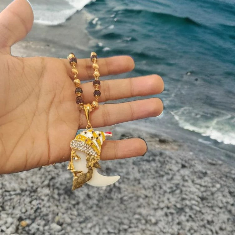 Chhatra Pati Shivaji Nore & Diamond Pendant with High Quality Rudraksh Mala For Men