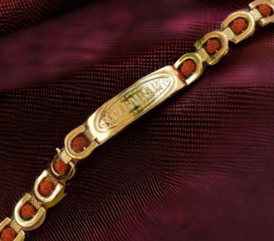 "Jay Sai Ram" Rudraksha With High Quality Gold Plated Bracelet