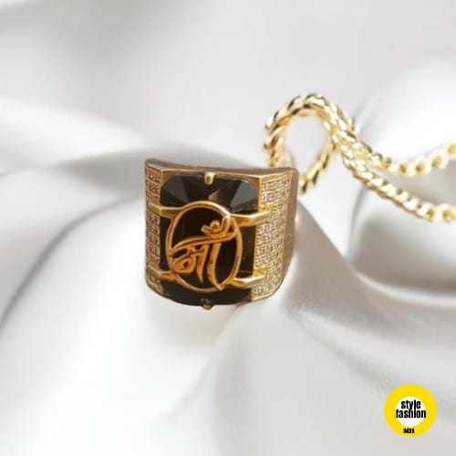 Maa Logo with Black Stone & Diamond RIng for Men