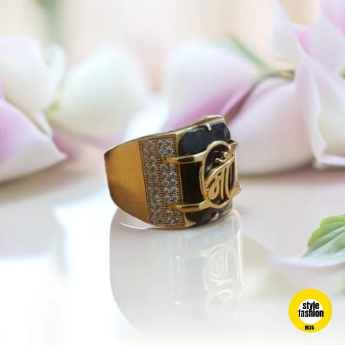 Maa Logo with Black Stone & Diamond RIng for Men