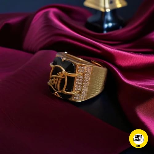 Maa Logo with Black Stone & Diamond RIng for Men