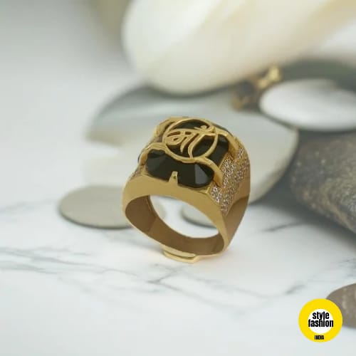 Maa Logo with Black Stone & Diamond RIng for Men