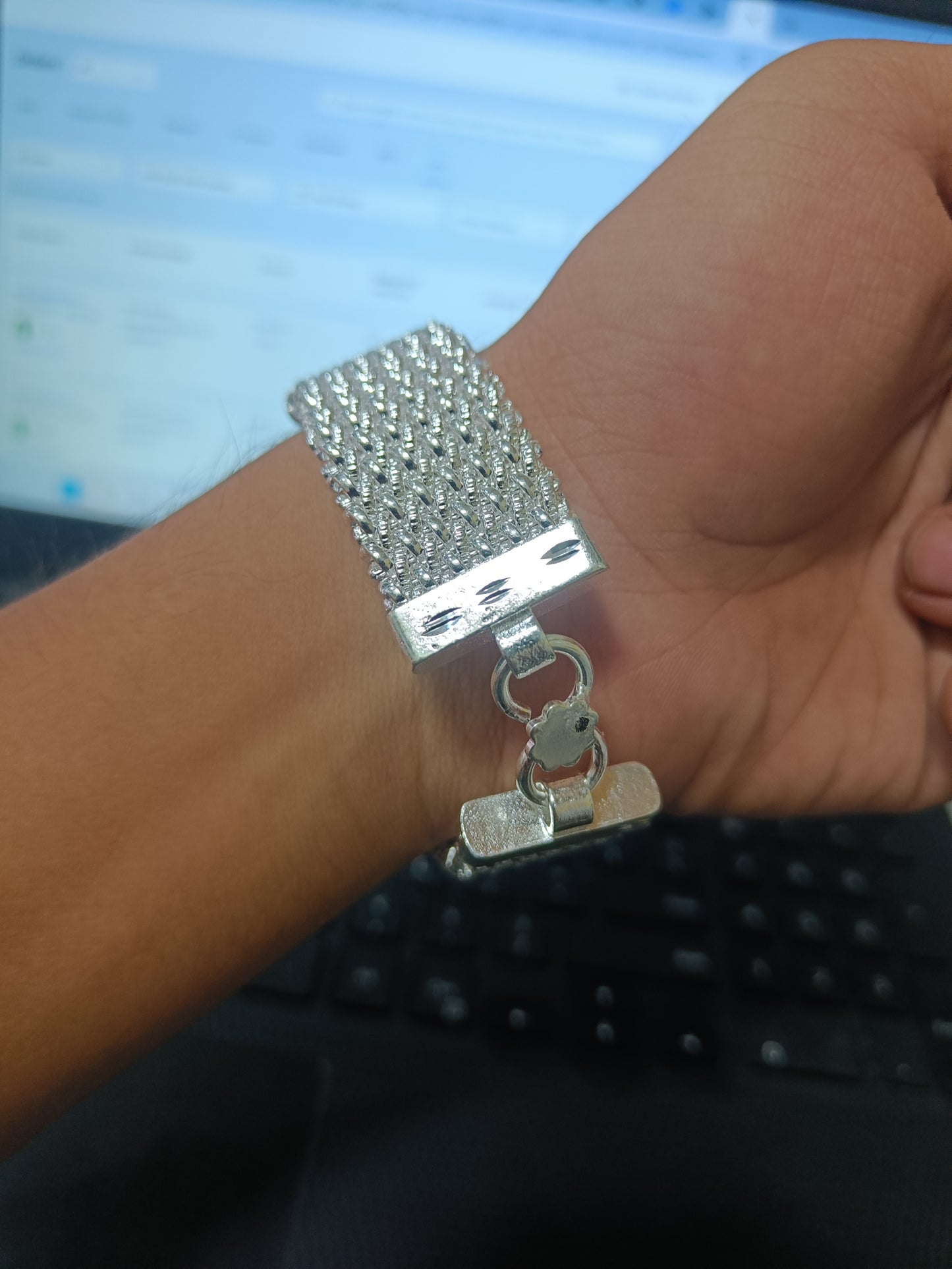 Jay Thakar With Six Line With Unique Design Silver Plated Bracelet For Men