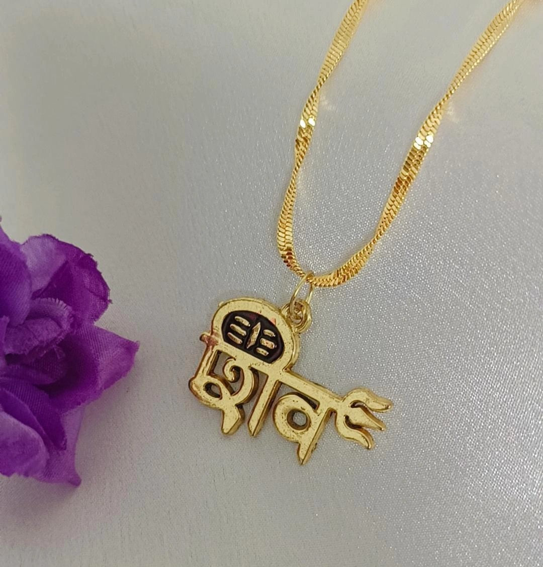 Shiv Logo Gold Plated Long Time Running Pendant Set for Men