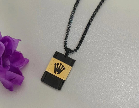 King Logo With Gold Black Edition Gold Plated Long Time Running Pendal Set For Men