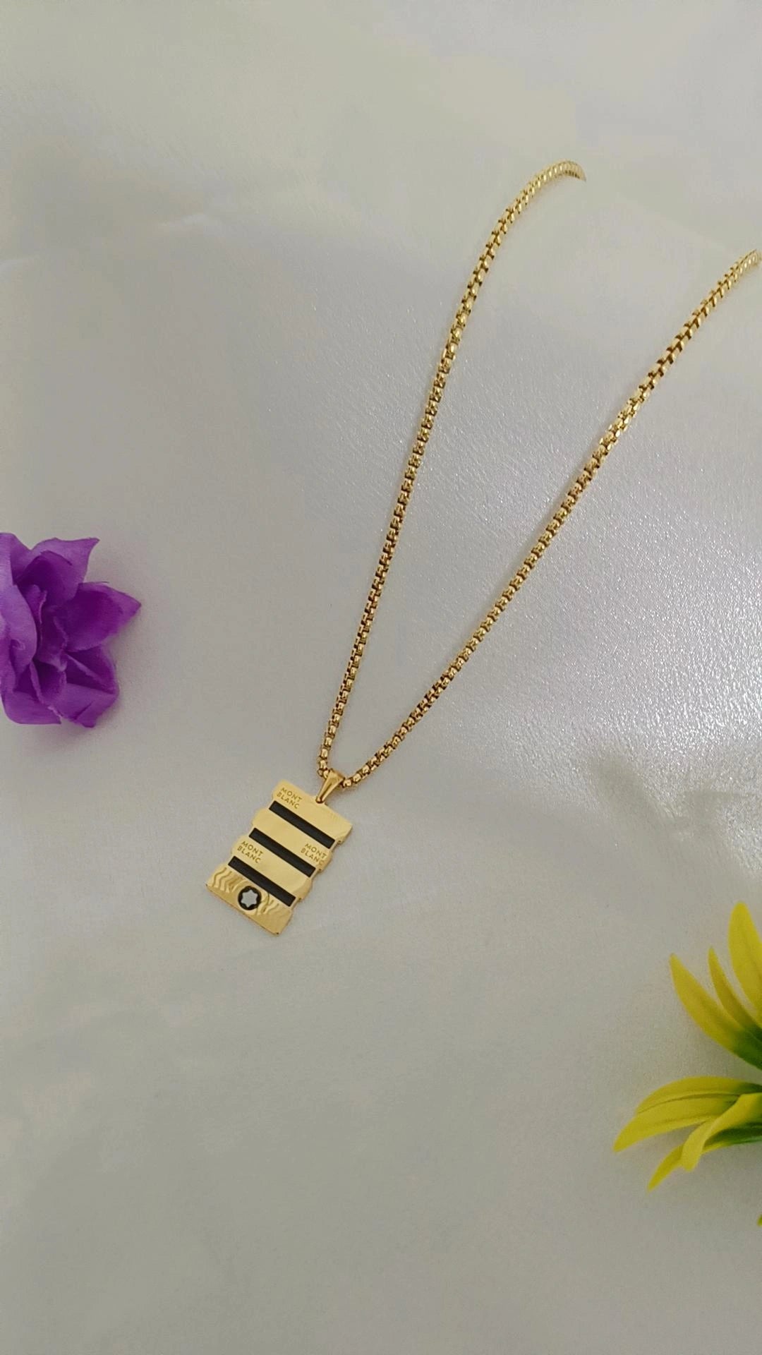 Stylish Gold Black Edition Gold Plated Long Time Running Pendal Chain For Men