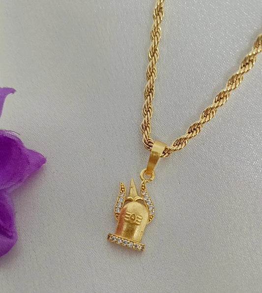 Shiv Logo Small Gold Plated Pendal Set Long Time Running For Men