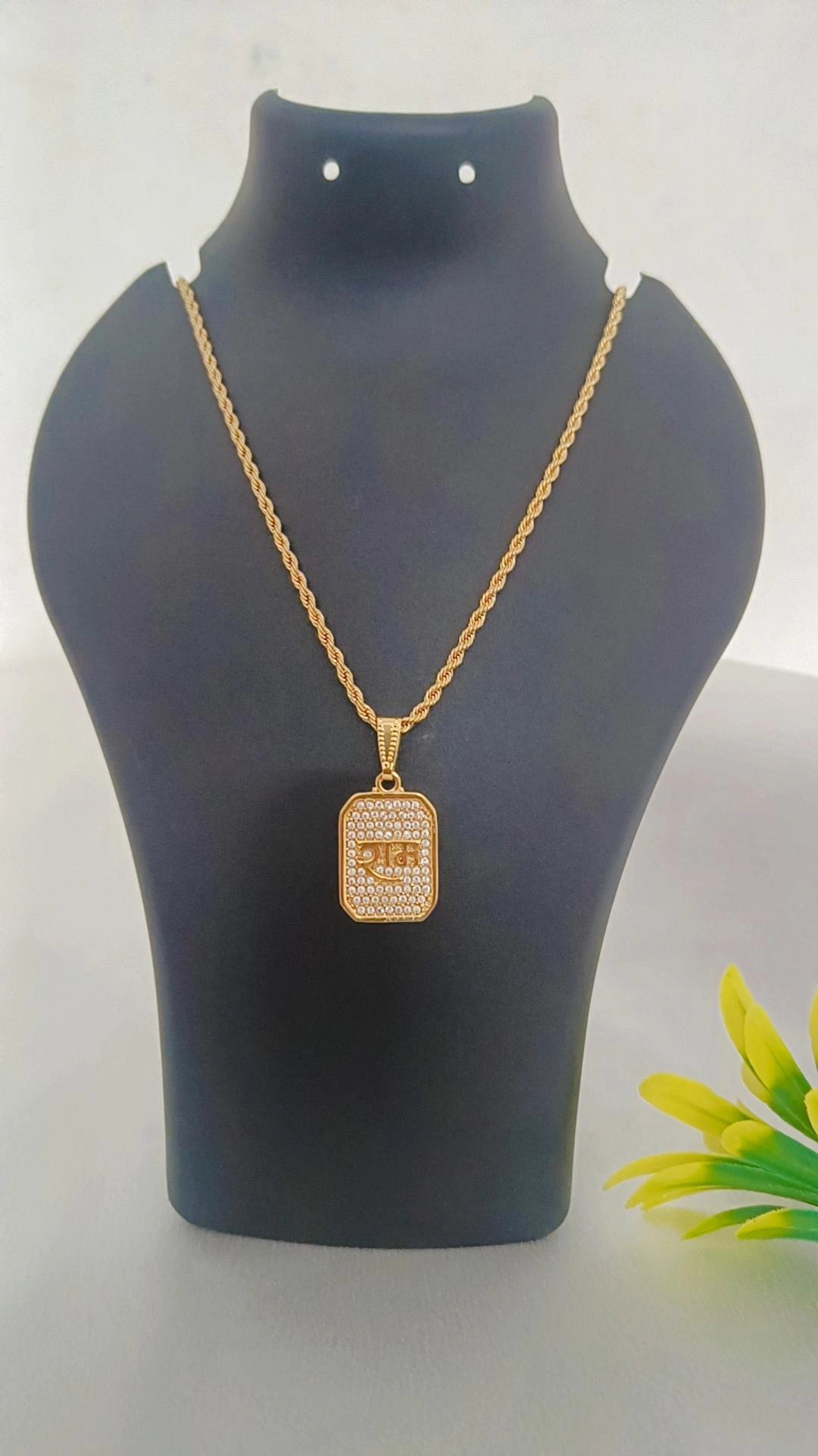 Jay Shree Ram Diamond with Gold Plated Long Time Running Pendant Set For Men