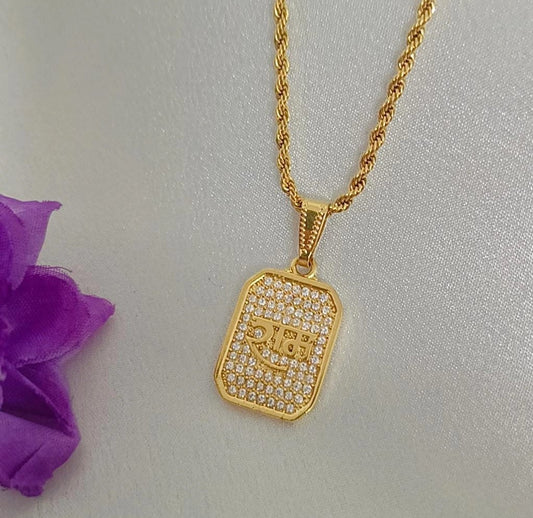 Jay Shree Ram Diamond with Gold Plated Long Time Running Pendant Set For Men