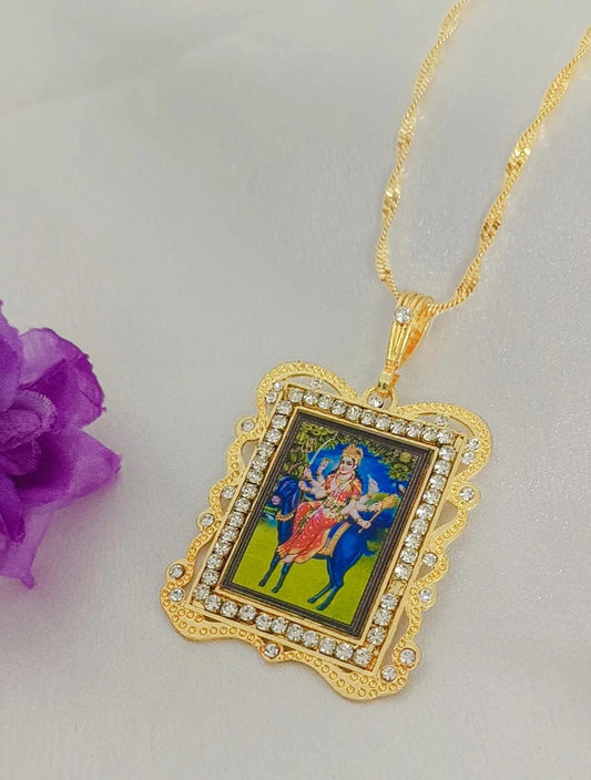 Maa Meldi Photo with Gold Plated Long Time Running Chain For Men