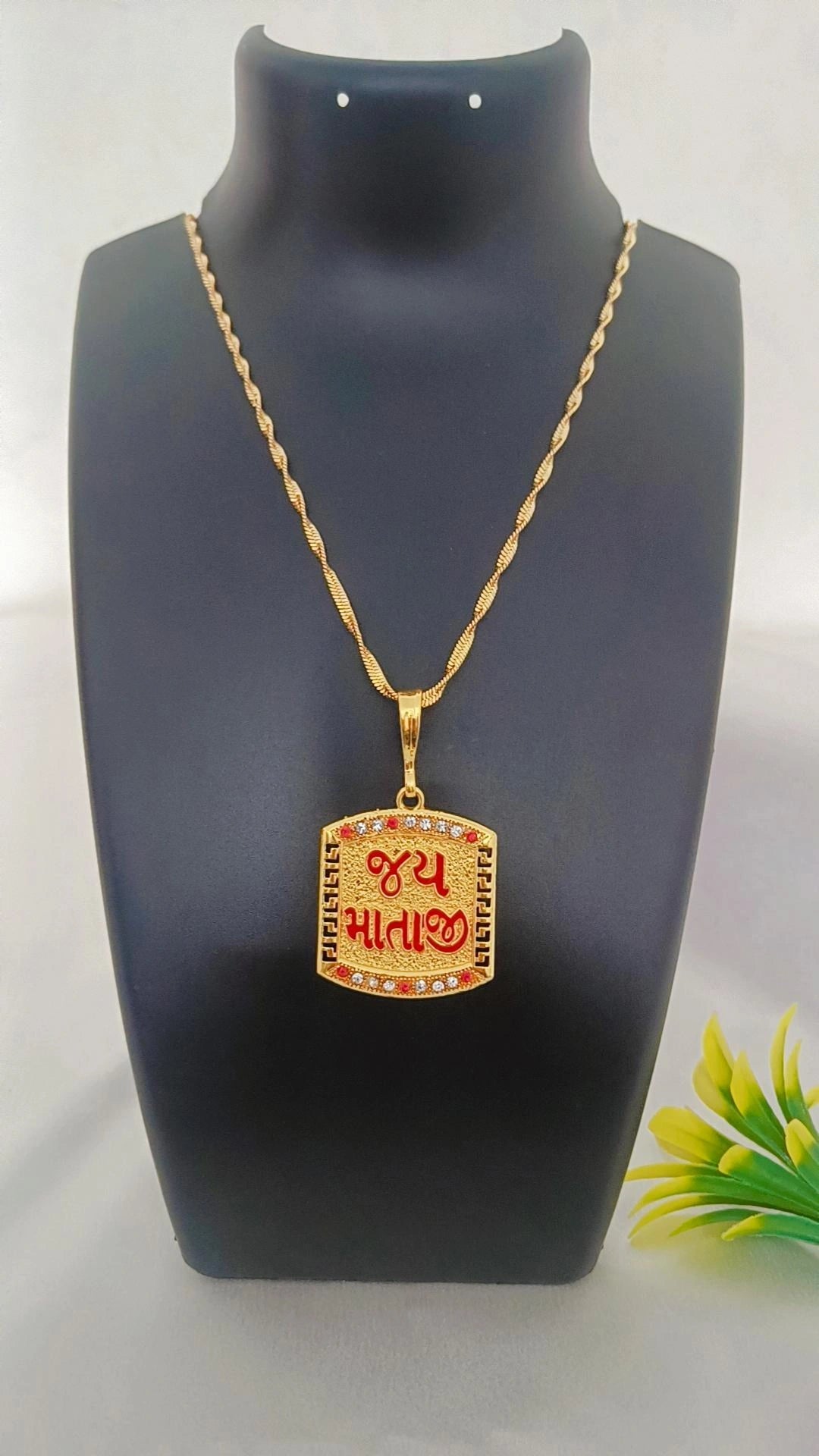 Jay Mataji Logo With Square Gold Plated Long Time Running For Men