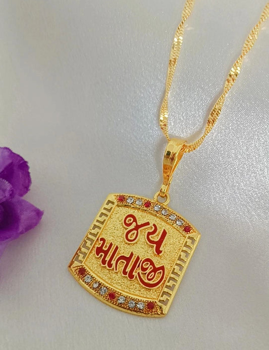 Jay Mataji Logo With Square Gold Plated Long Time Running For Men