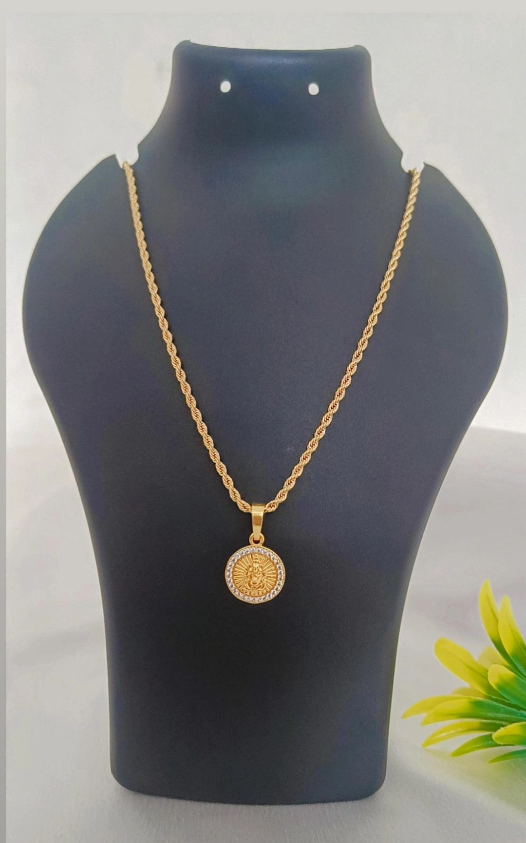 Ganesh Round Diamond Gold Plated Long Time Running Chain For Men