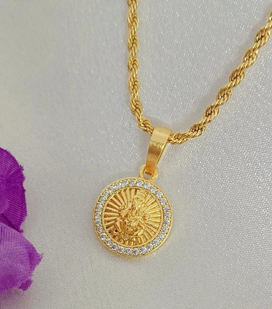 Ganesh Round Diamond Gold Plated Long Time Running Chain For Men