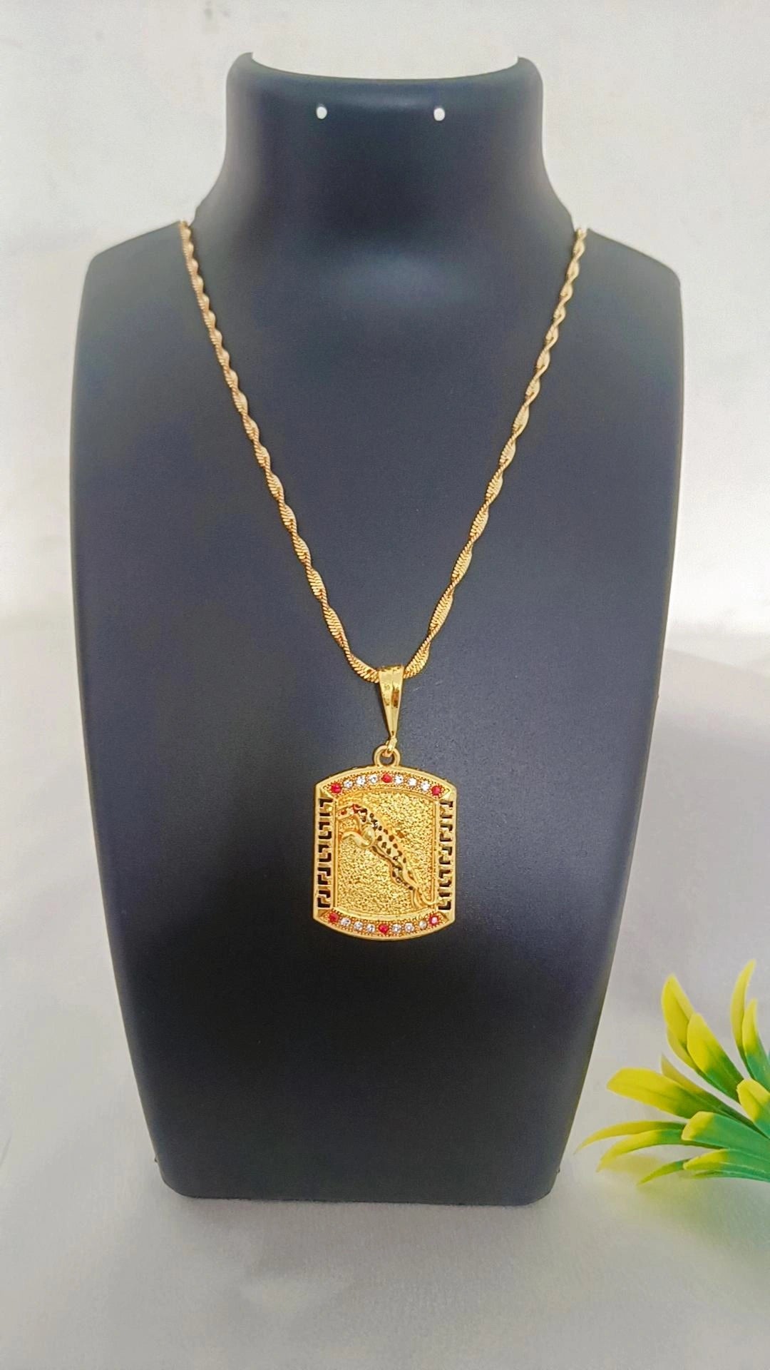 Jaguar Square Gold Plated Lon Time Running Pendant Set For Men