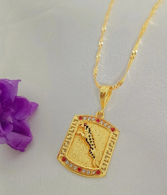 Jaguar Square Gold Plated Lon Time Running Pendant Set For Men