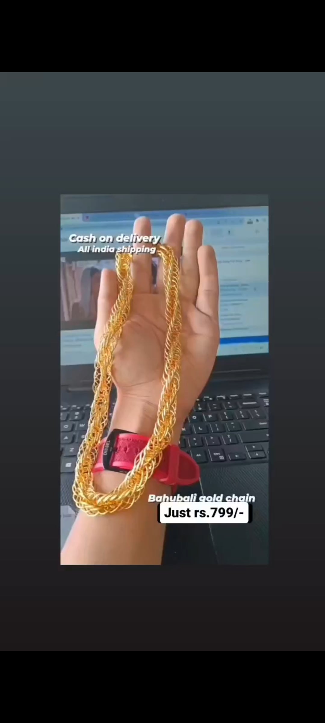 Bahubali Thin Gold Plated Unique Design Chain for Men