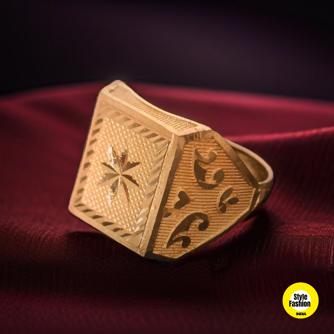 New Flower Handmade Charming Square Premium Gold Plated Ring For Men