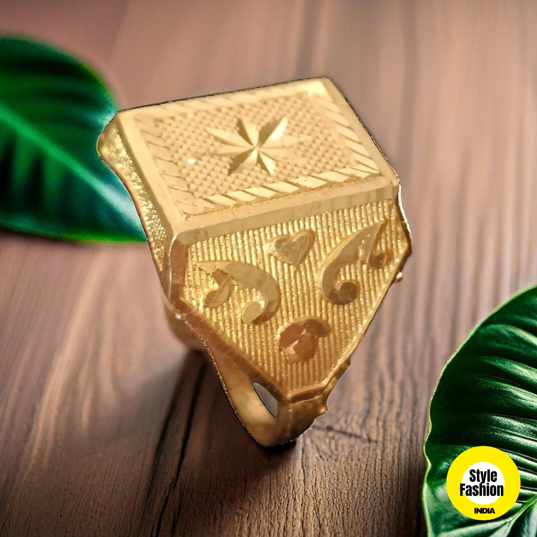 New Flower Handmade Charming Square Premium Gold Plated Ring For Men