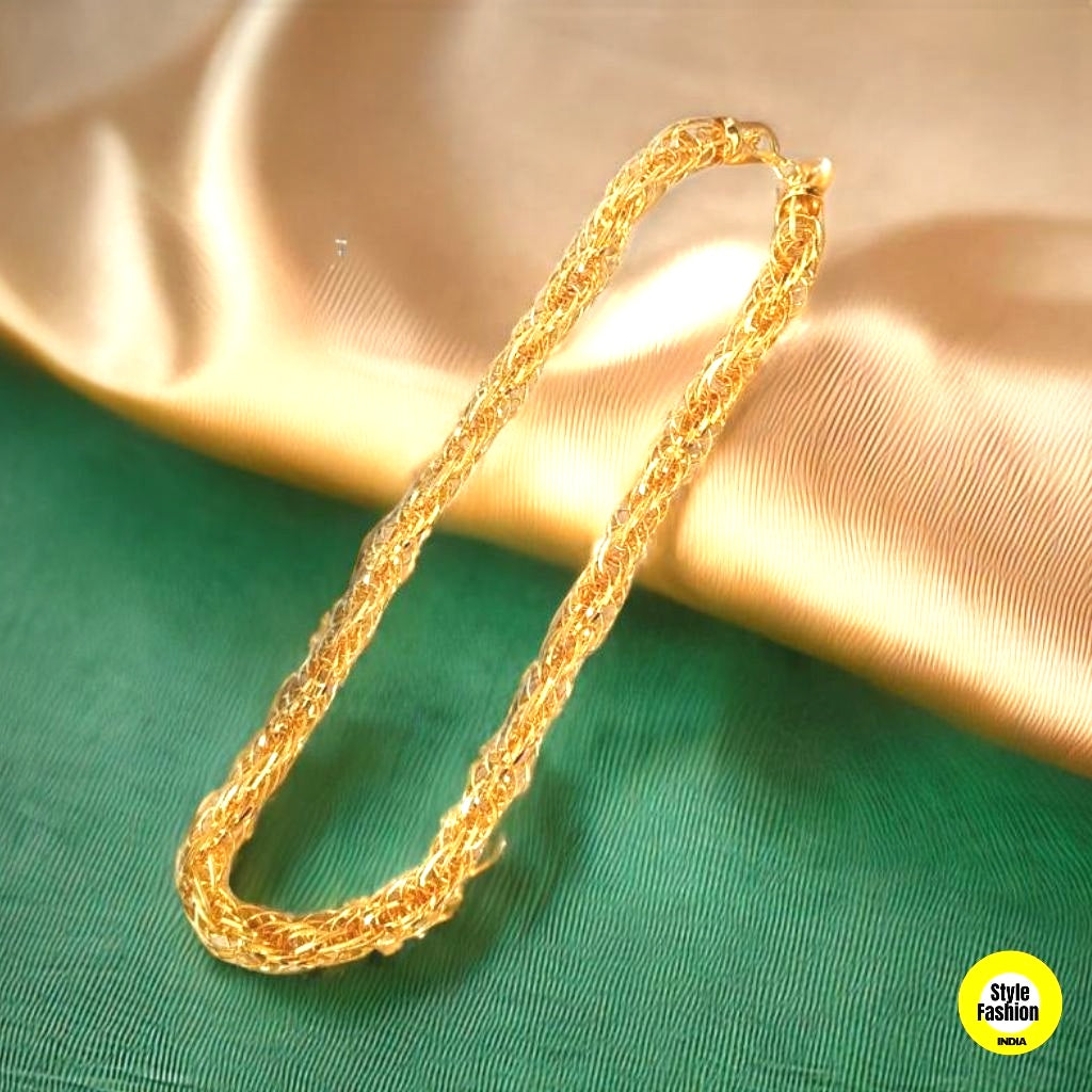 Bahubali Thin Gold Plated Unique Design Chain for Men