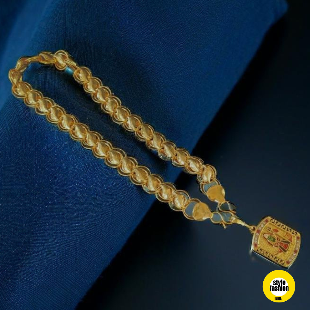 Khodiyar Maa With Cuban Square Pendant & Pokal Kohli Designer Gold Plated Chain For Men