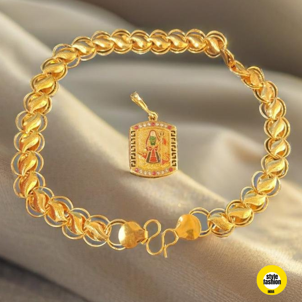 Khodiyar Maa With Cuban Square Pendant & Pokal Kohli Designer Gold Plated Chain For Men