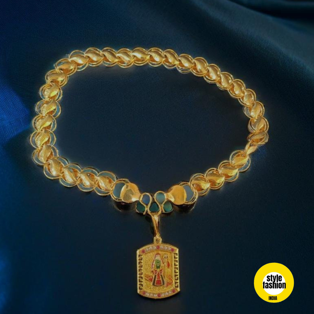 Khodiyar Maa With Cuban Square Pendant & Pokal Kohli Designer Gold Plated Chain For Men