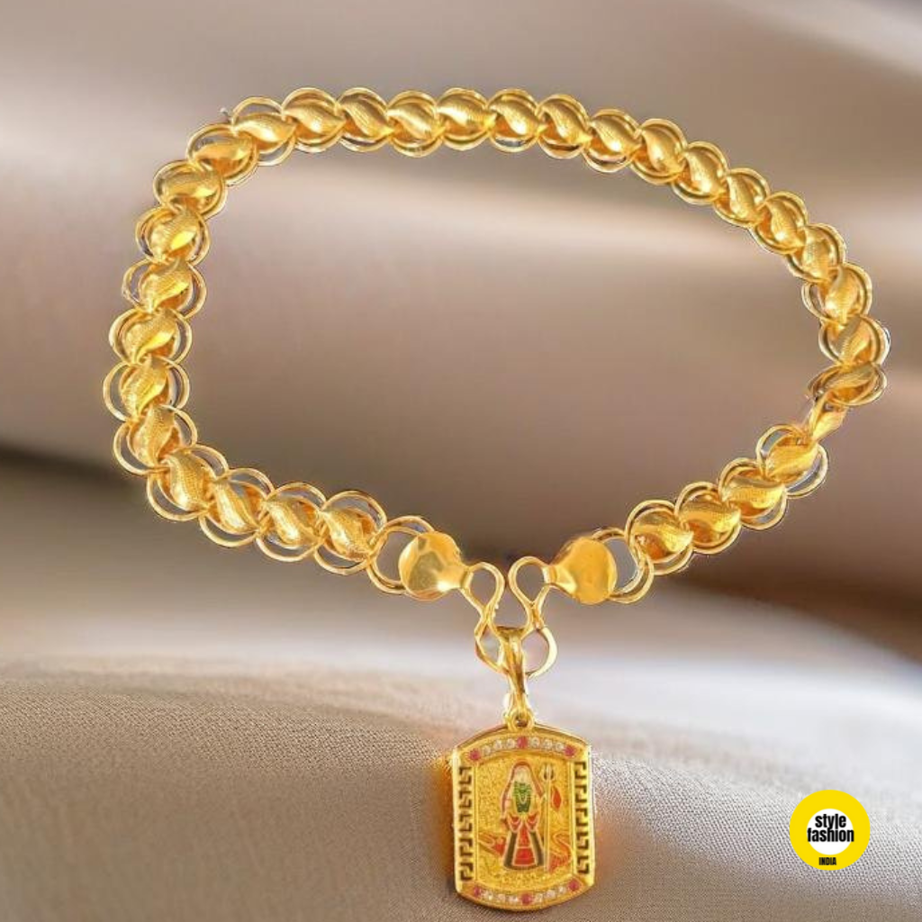Khodiyar Maa With Cuban Square Pendant & Pokal Kohli Designer Gold Plated Chain For Men