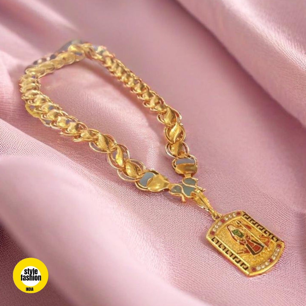 Khodiyar Maa With Cuban Square Pendant & Pokal Kohli Designer Gold Plated Chain For Men