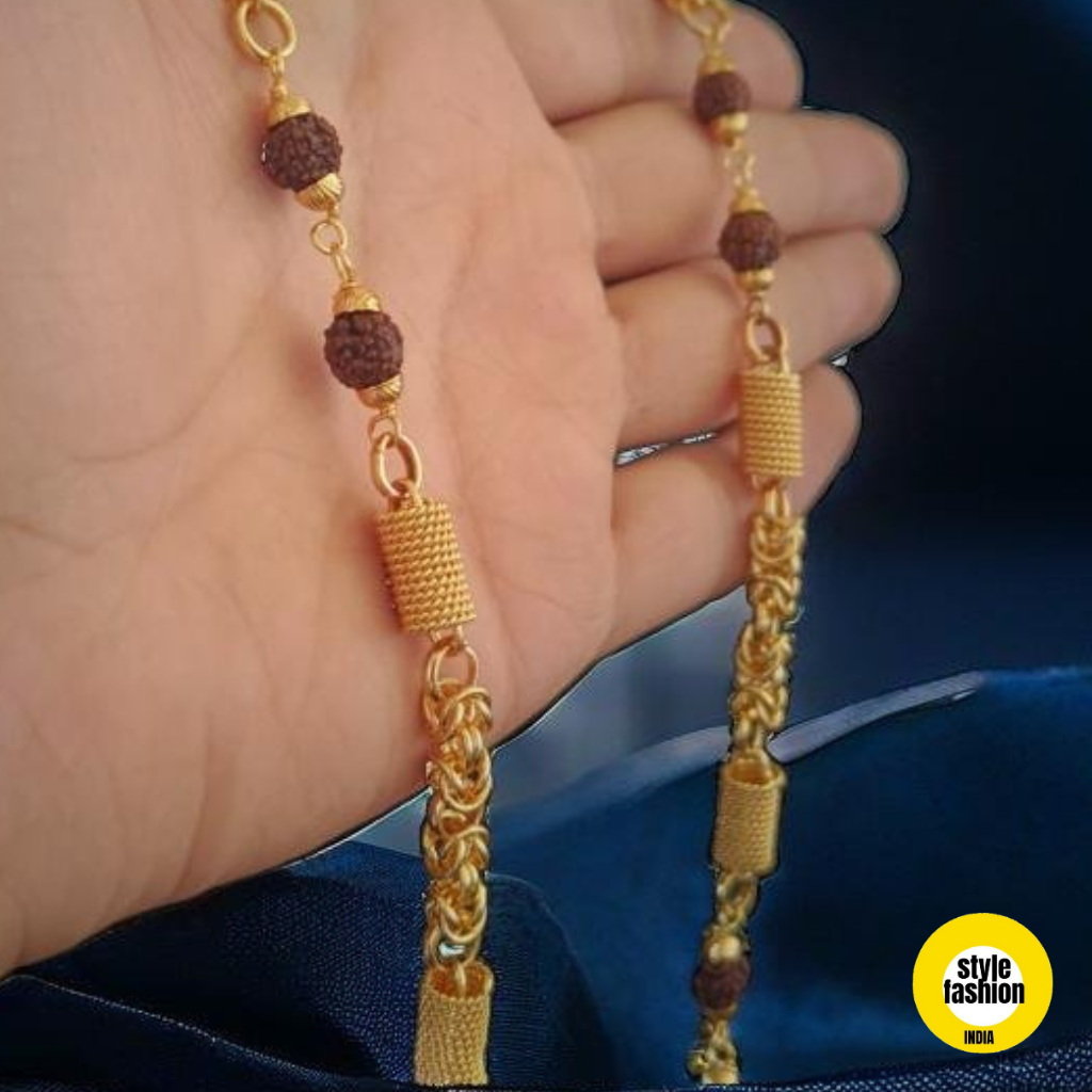 Ring With Rudraksha Unique Design High Quality Gold Plated Chain For Men