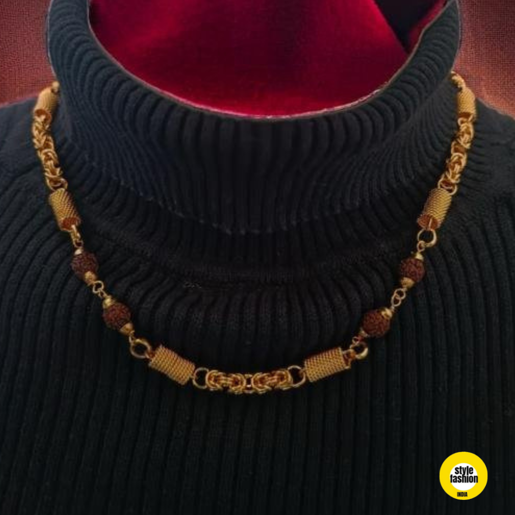 Ring With Rudraksha Unique Design High Quality Gold Plated Chain For Men