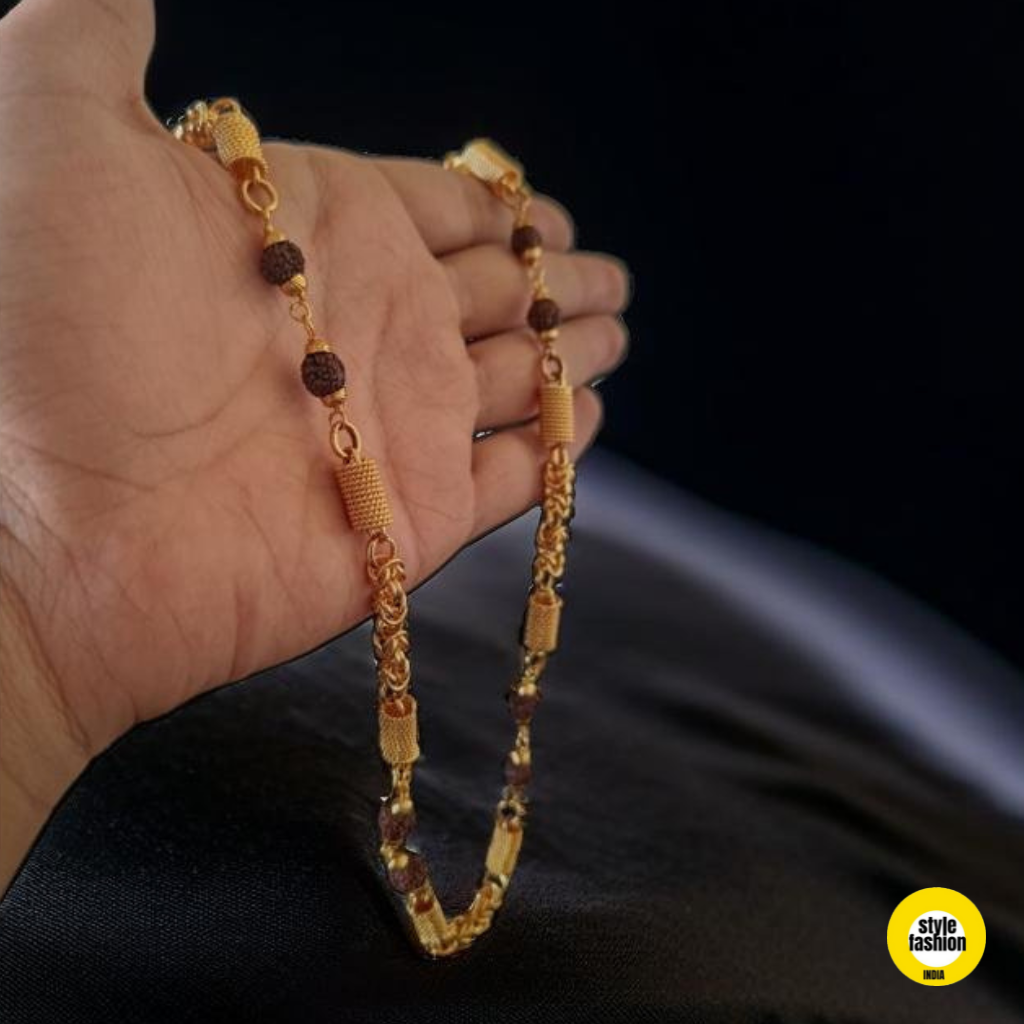 Ring With Rudraksha Unique Design High Quality Gold Plated Chain For Men