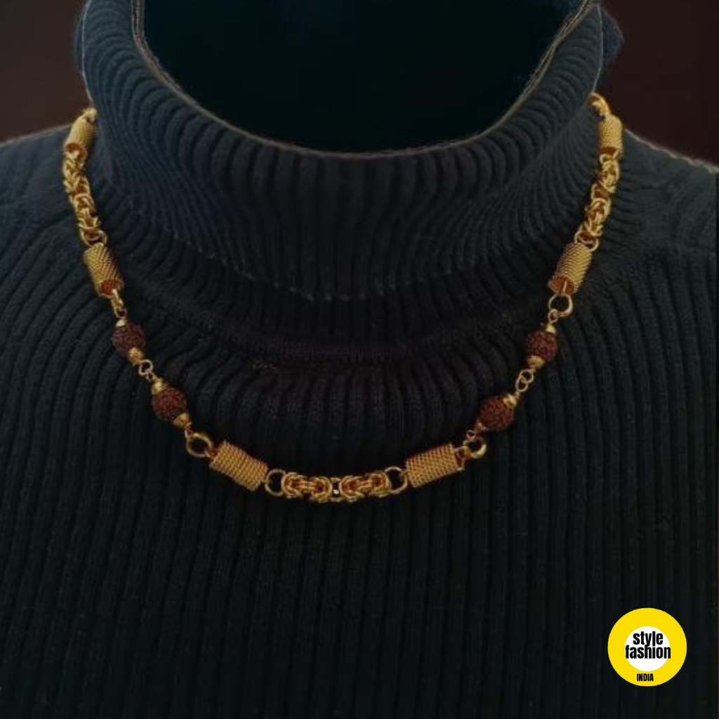 Ring With Rudraksha Unique Design High Quality Gold Plated Chain For Men