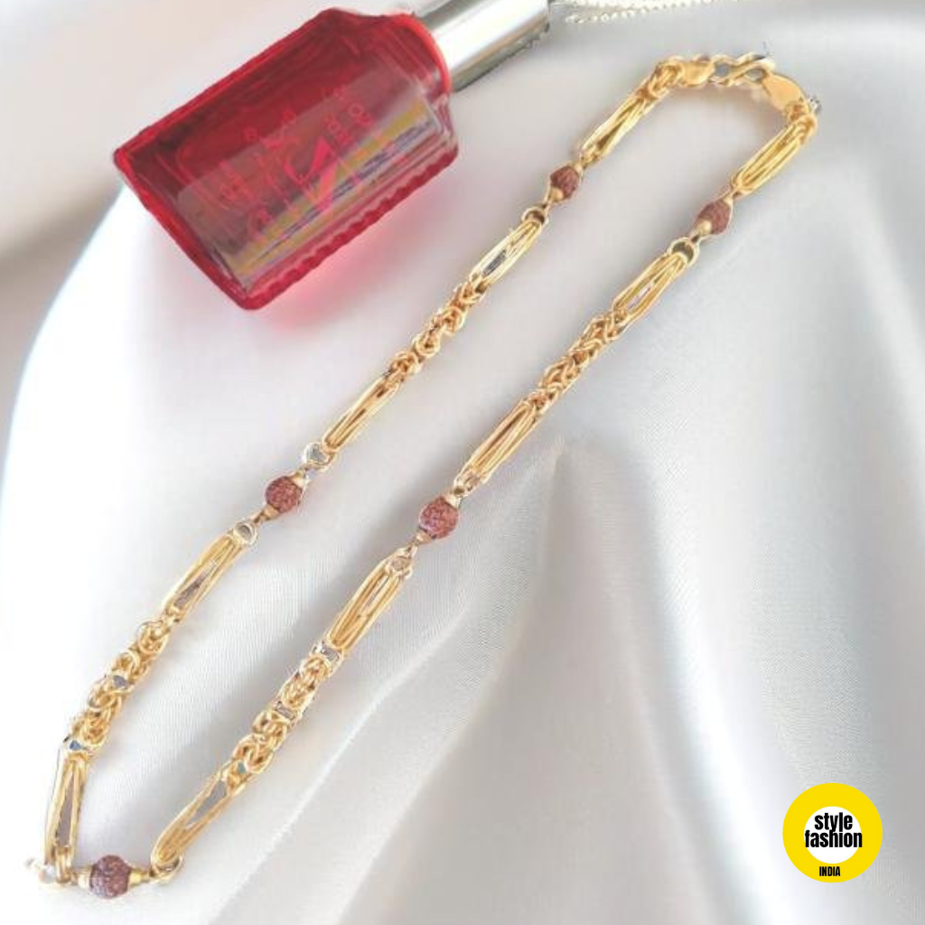 Leaf With Rudraksha & Ring High Quality Gold Plated Chain For Men