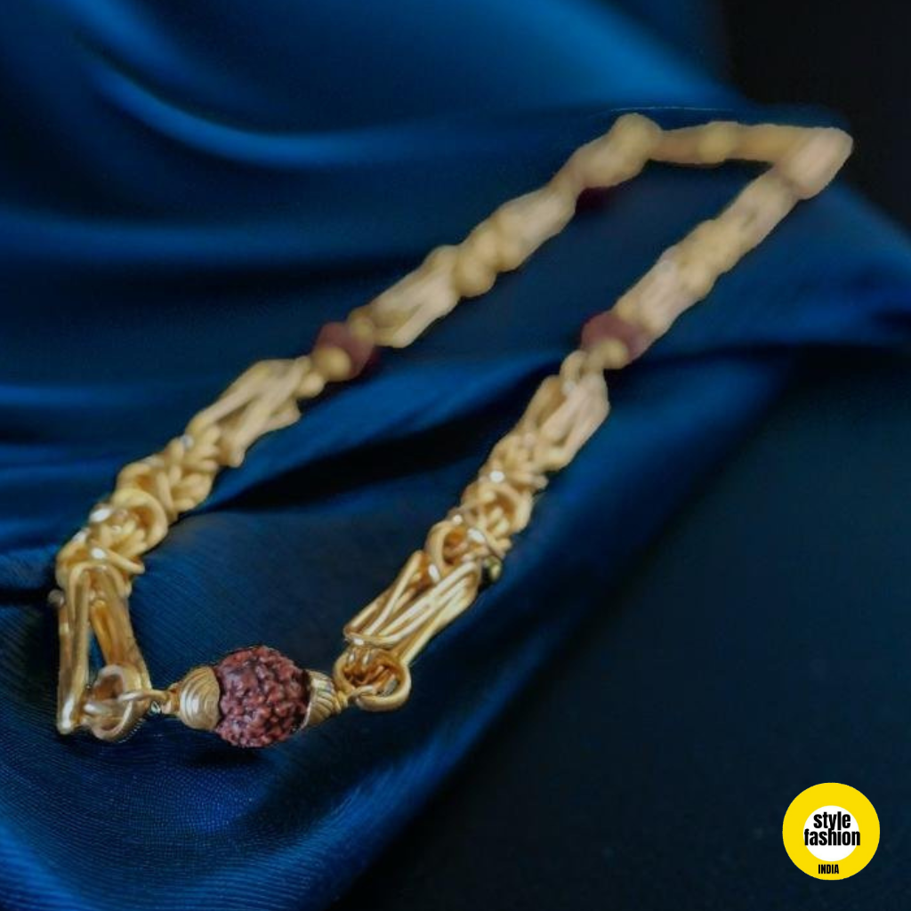 Leaf With Rudraksha & Ring High Quality Gold Plated Chain For Men