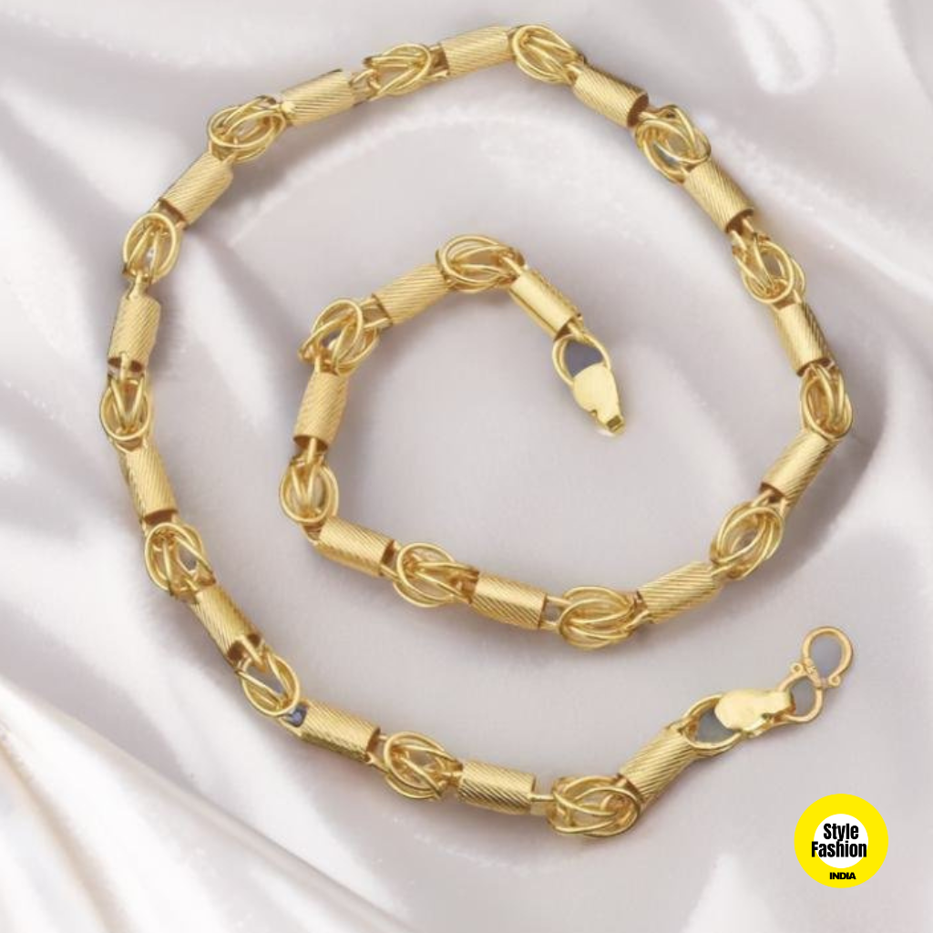 Exclusive Ring With Leaf Shape Designer HIgh Quality Gold Plated Chain For Men