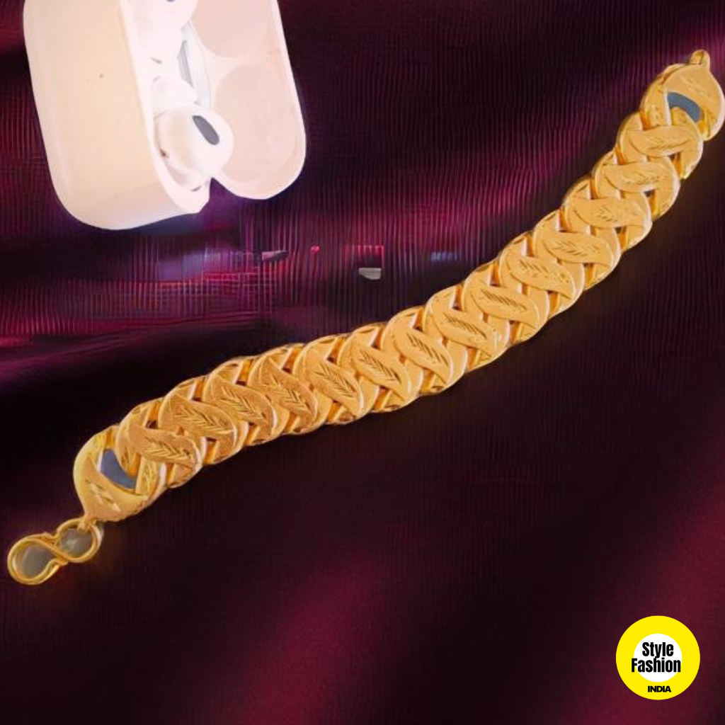 Combo of 1 Line Bracelet with Pokal with Leaf High Quality Gold Plated Bracelet For Men